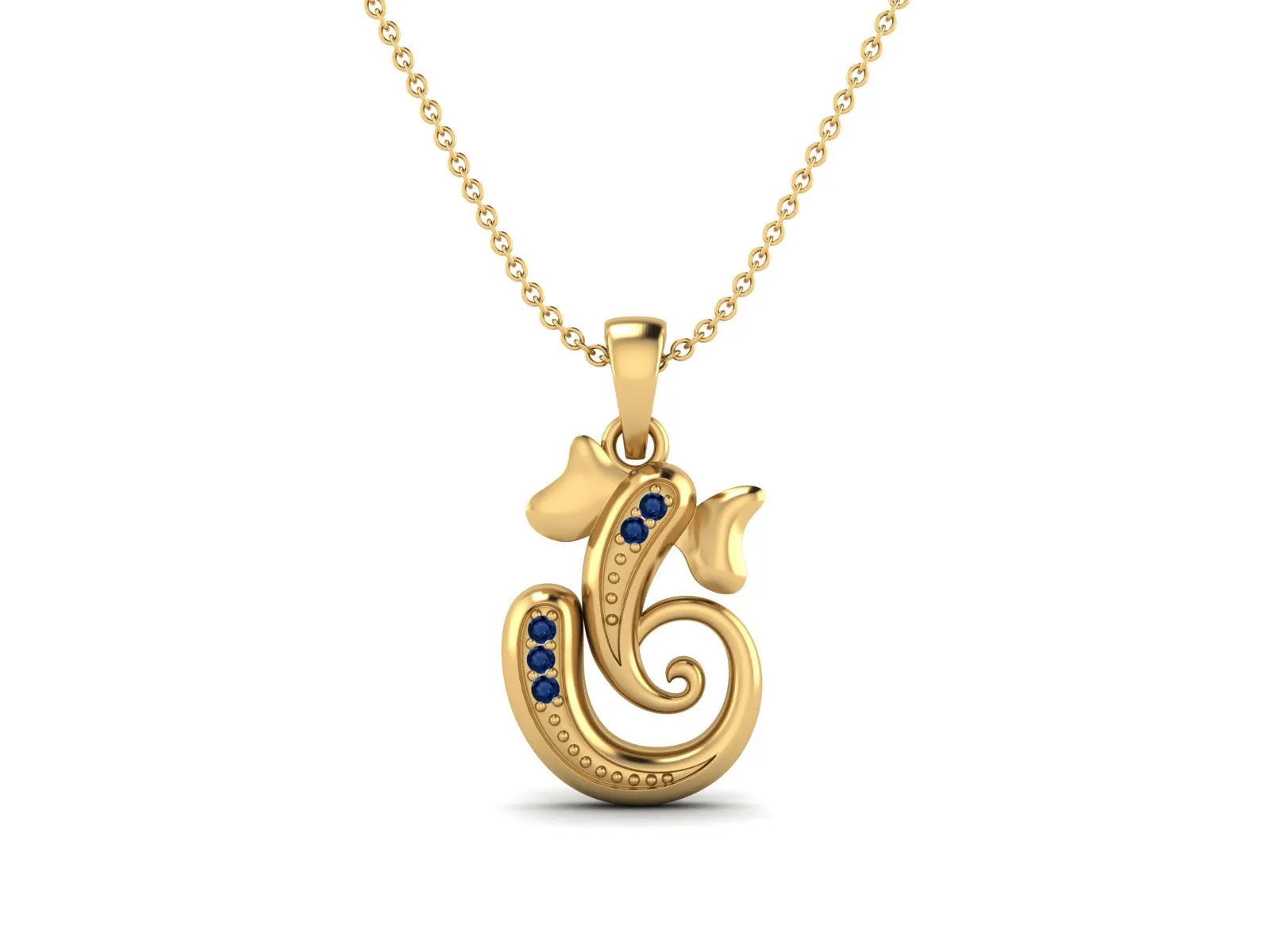 925 Sterling Silver Round Blue Sapphire Hindu Religious Ganesh Necklace Men Women Necklace Pendant