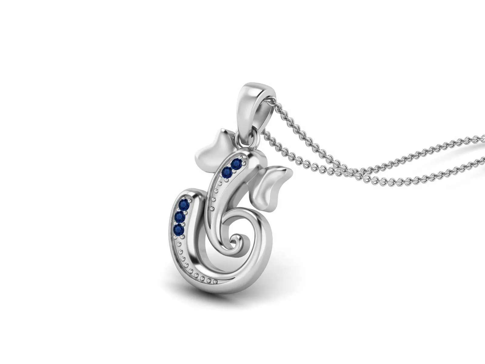 925 Sterling Silver Round Blue Sapphire Hindu Religious Ganesh Necklace Men Women Necklace Pendant