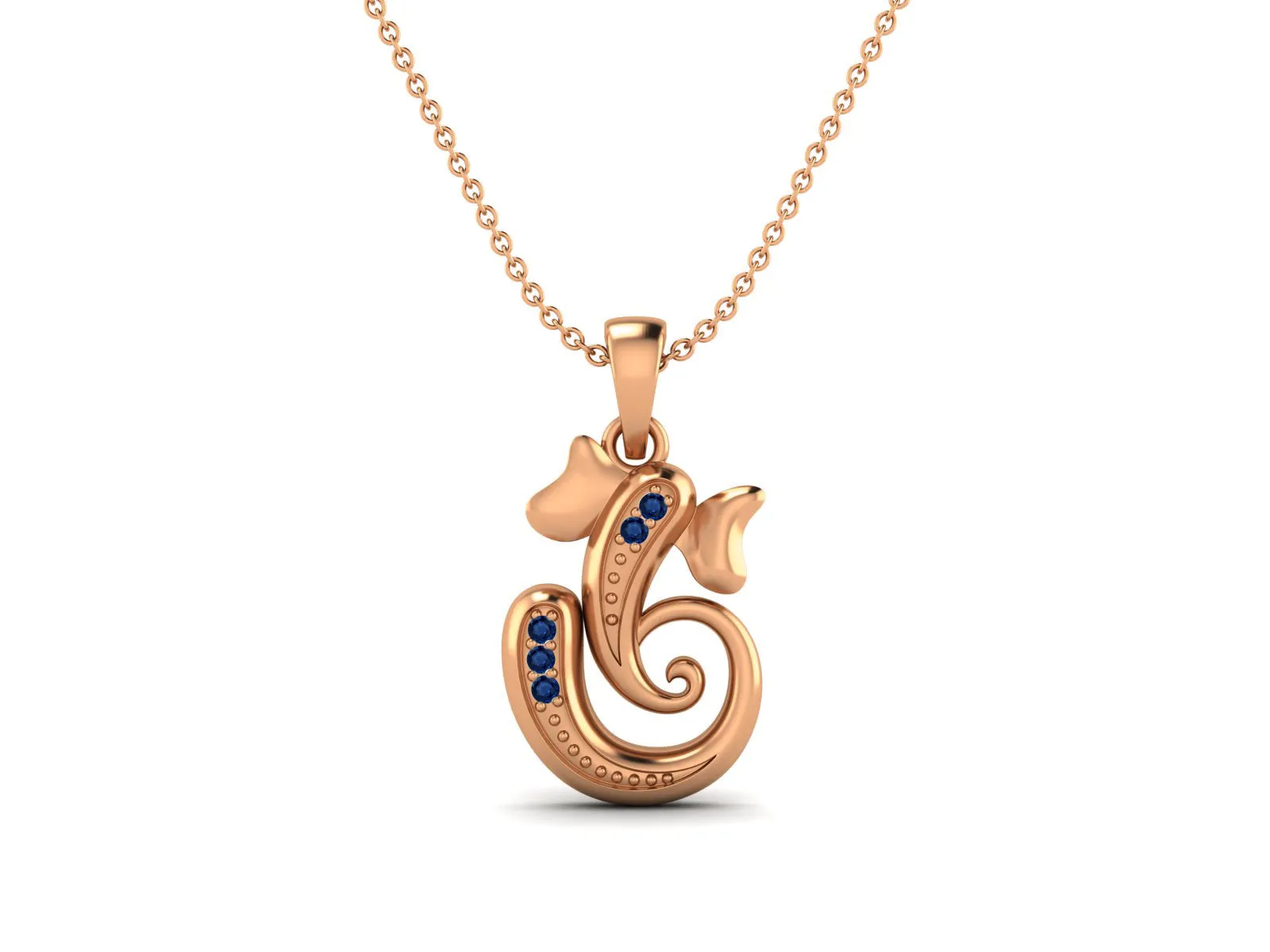 925 Sterling Silver Round Blue Sapphire Hindu Religious Ganesh Necklace Men Women Necklace Pendant