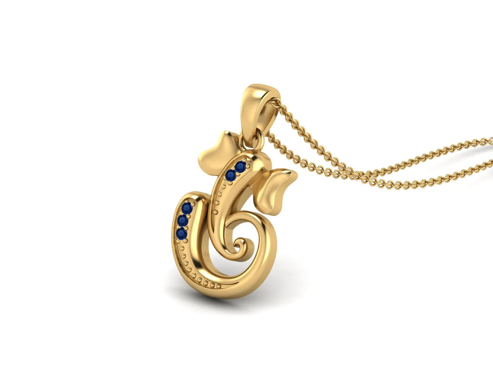 925 Sterling Silver Round Blue Sapphire Hindu Religious Ganesh Necklace Men Women Necklace Pendant