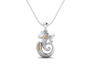 925 Sterling Silver Round Citrine Hindu Religious Ganesh Necklace Men Women Necklace Pendant