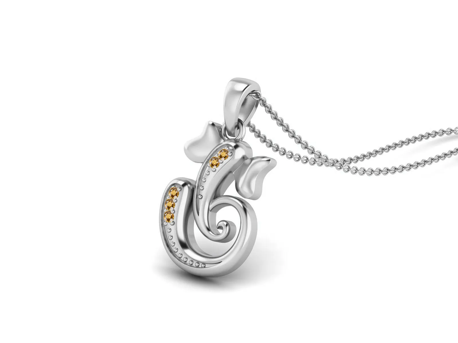925 Sterling Silver Round Citrine Hindu Religious Ganesh Necklace Men Women Necklace Pendant