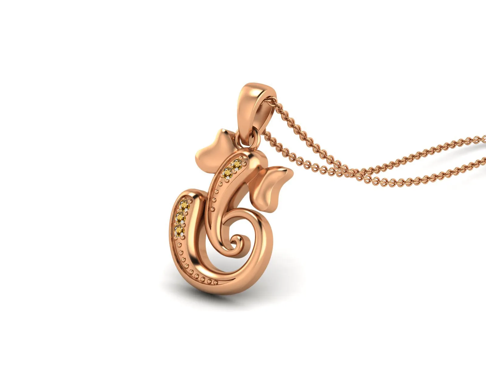 925 Sterling Silver Round Citrine Hindu Religious Ganesh Necklace Men Women Necklace Pendant