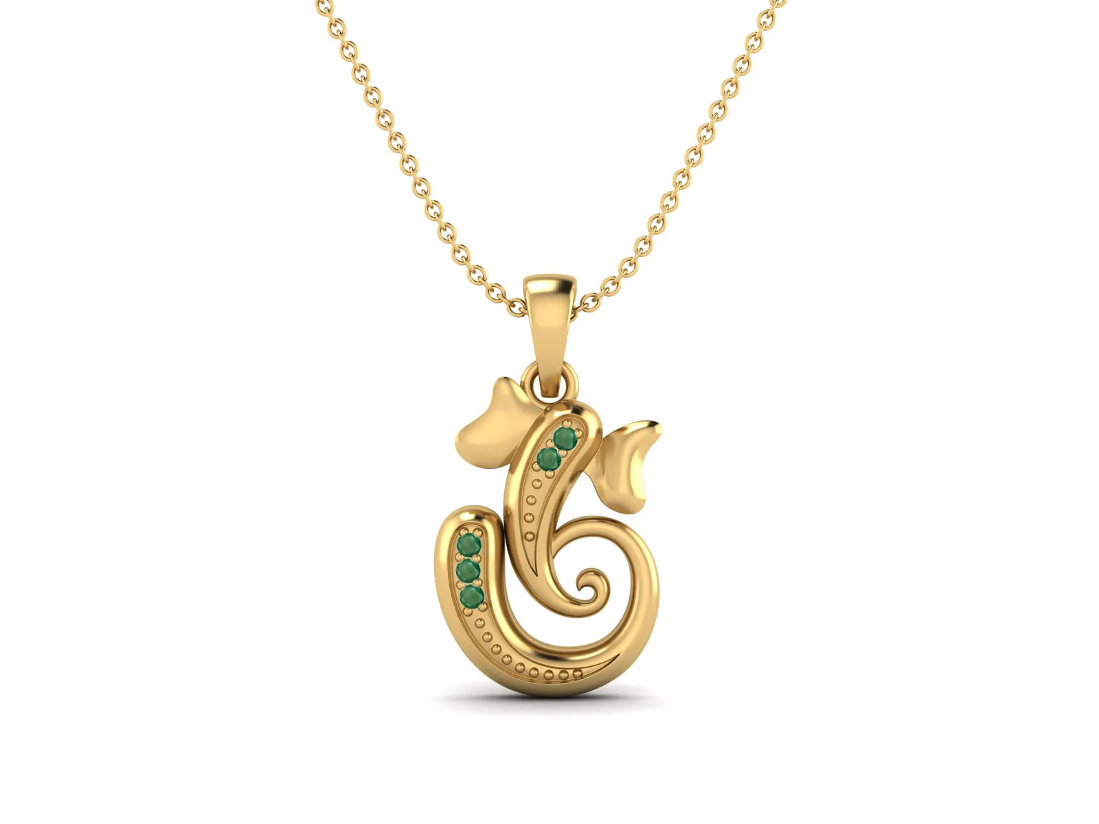 925 Sterling Silver Round Emerald Hindu Religious Ganesh Necklace Men Women Necklace Pendant