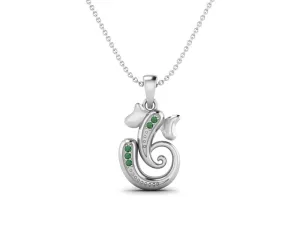 925 Sterling Silver Round Emerald Hindu Religious Ganesh Necklace Men Women Necklace Pendant