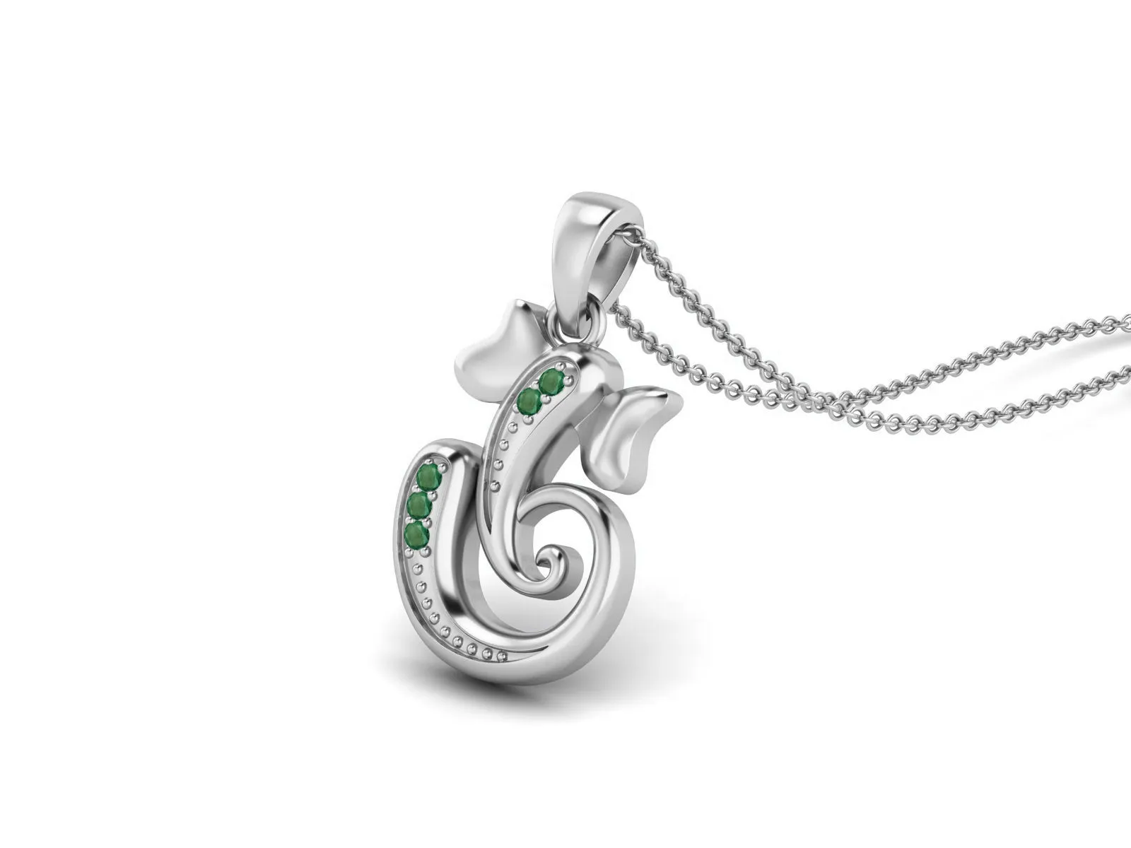 925 Sterling Silver Round Emerald Hindu Religious Ganesh Necklace Men Women Necklace Pendant