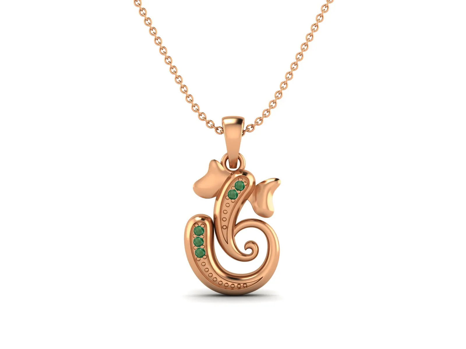 925 Sterling Silver Round Emerald Hindu Religious Ganesh Necklace Men Women Necklace Pendant