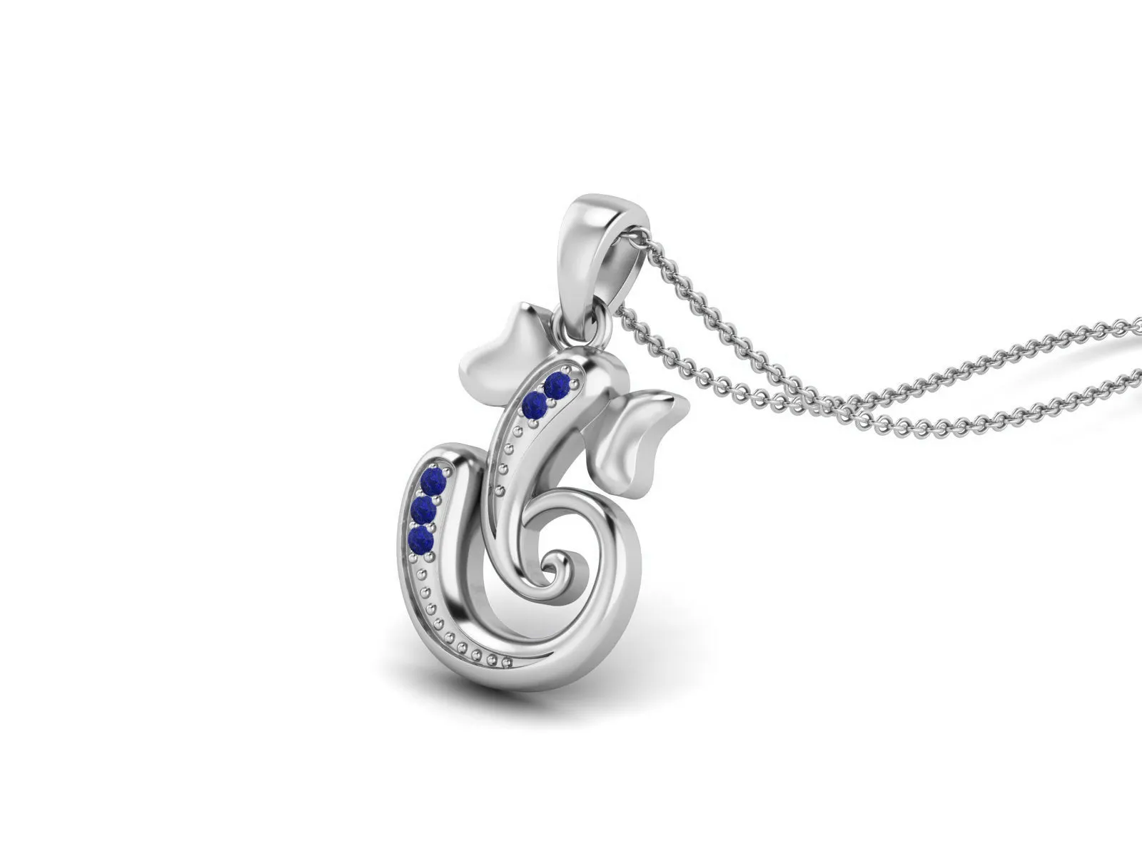 925 Sterling Silver Round Lapis Hindu Religious Ganesh Necklace Men Women Necklace Pendant
