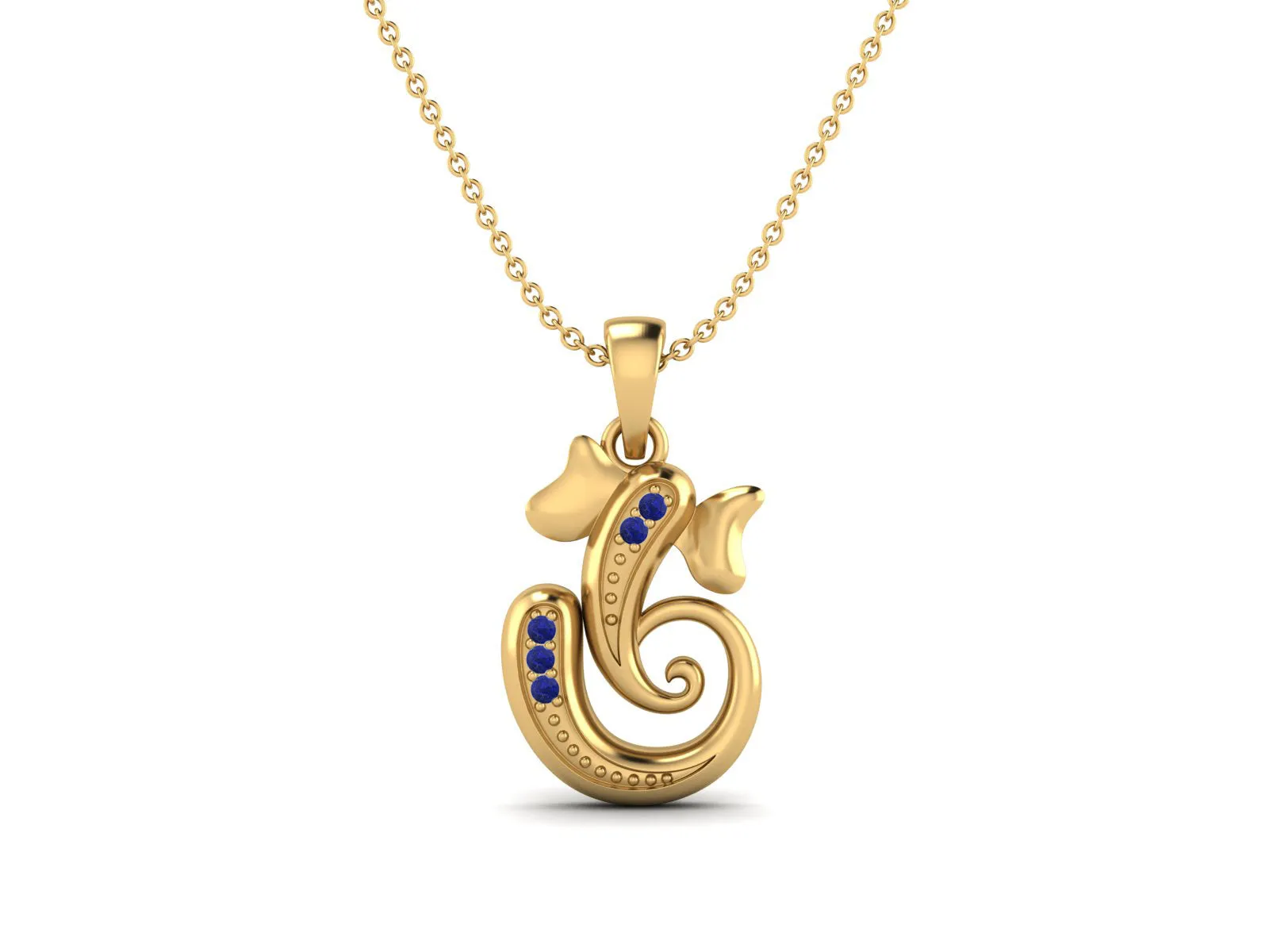 925 Sterling Silver Round Lapis Hindu Religious Ganesh Necklace Men Women Necklace Pendant