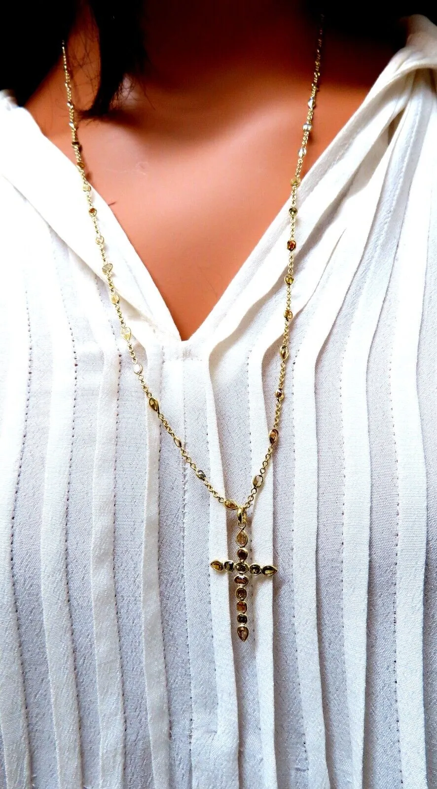 9.50ct Natural Multicolored Fancy Color Diamonds Cross Yard Necklace 14kt Rosary