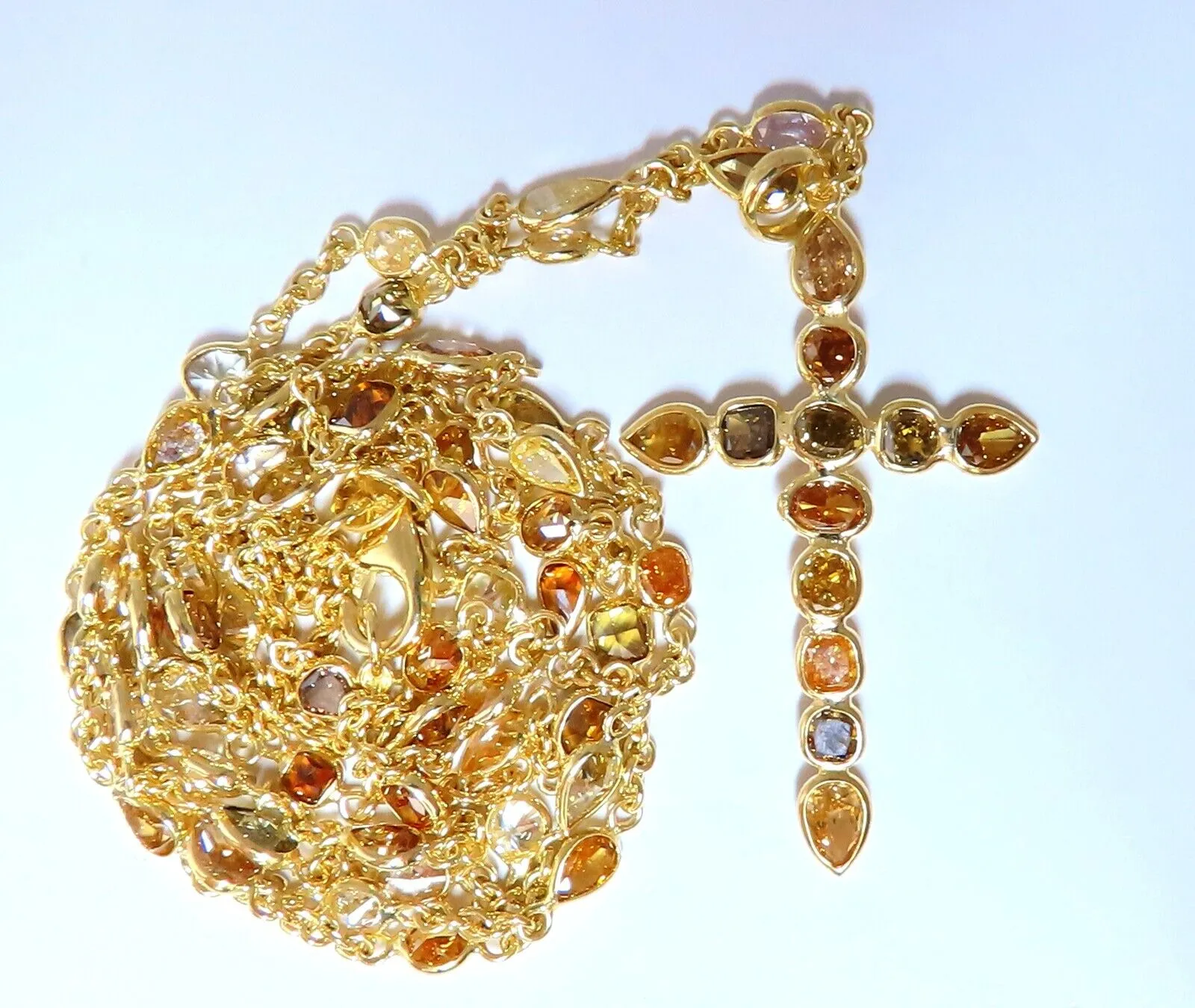 9.50ct Natural Multicolored Fancy Color Diamonds Cross Yard Necklace 14kt Rosary