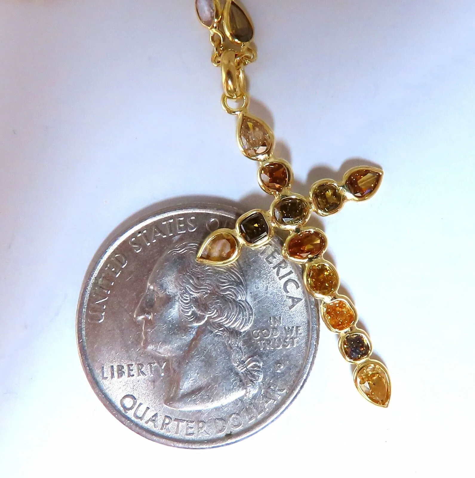 9.50ct Natural Multicolored Fancy Color Diamonds Cross Yard Necklace 14kt Rosary