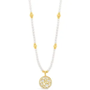 Absolute Gold & Pearl Beaded Opal Design Pendant Necklace