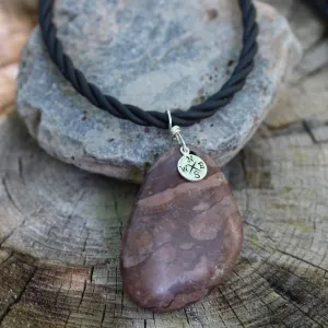 Adventure series stone pendant necklace with sterling compass charm on rubber cord
