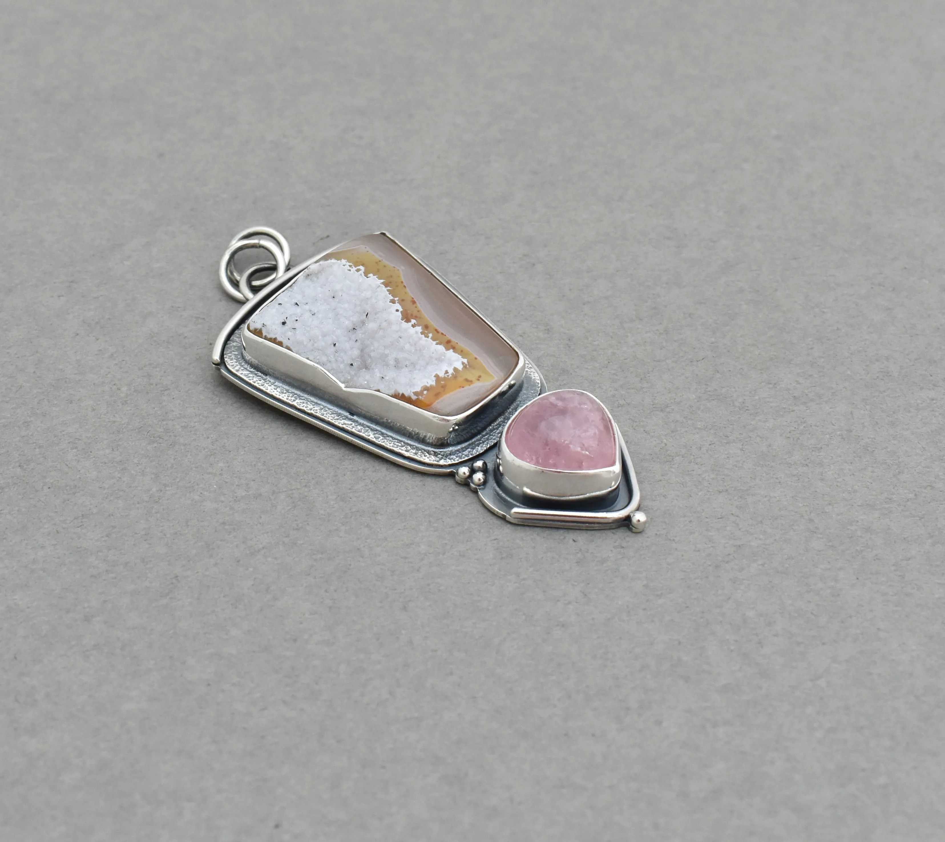 Agua Nueva Agate with Natural Druzy and Morganite Pendant.