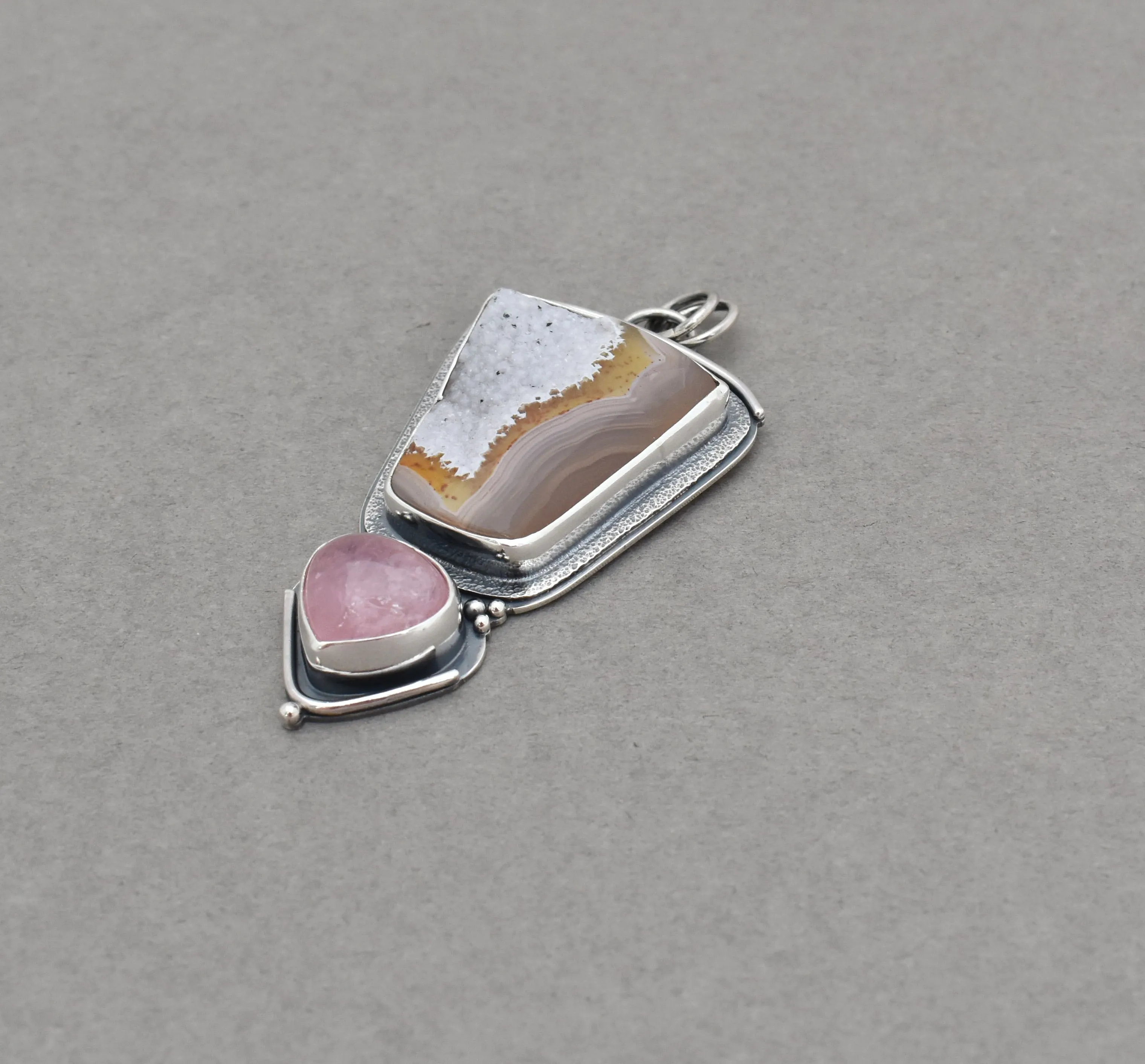 Agua Nueva Agate with Natural Druzy and Morganite Pendant.
