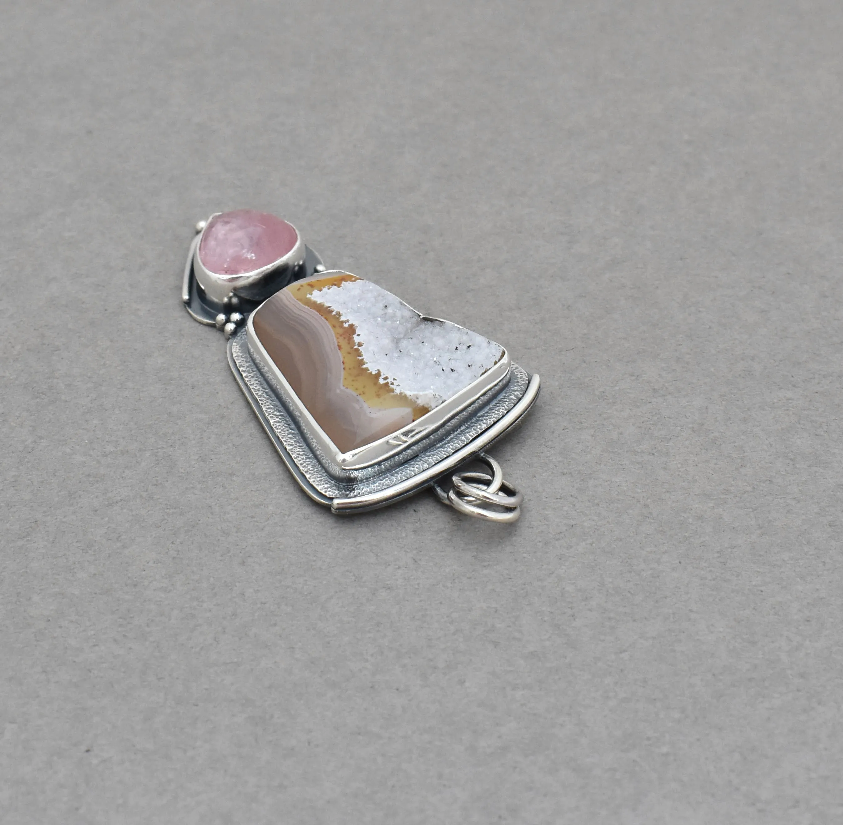 Agua Nueva Agate with Natural Druzy and Morganite Pendant.