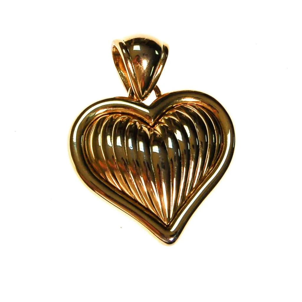 Alana Stewart Gold Puffy Heart Necklace Pendant, Leopard Print and Rhinestones, Reversible