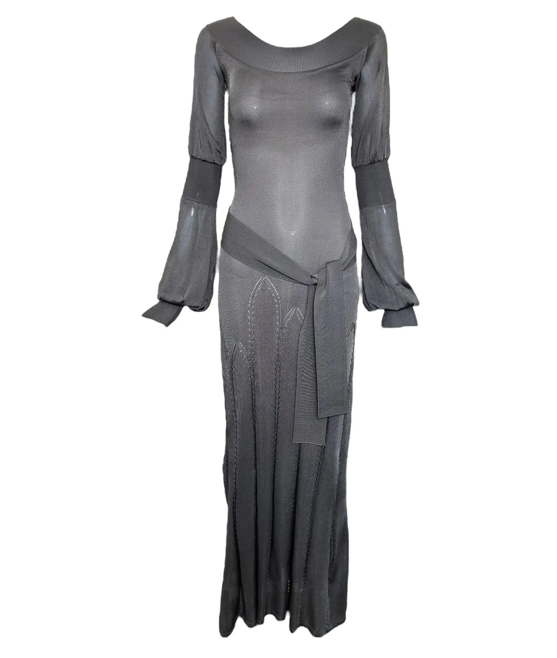 Alexander McQueen 2004 F/W "Pantheon Ad Lucem" Runway Knit Grey Gown with Sash