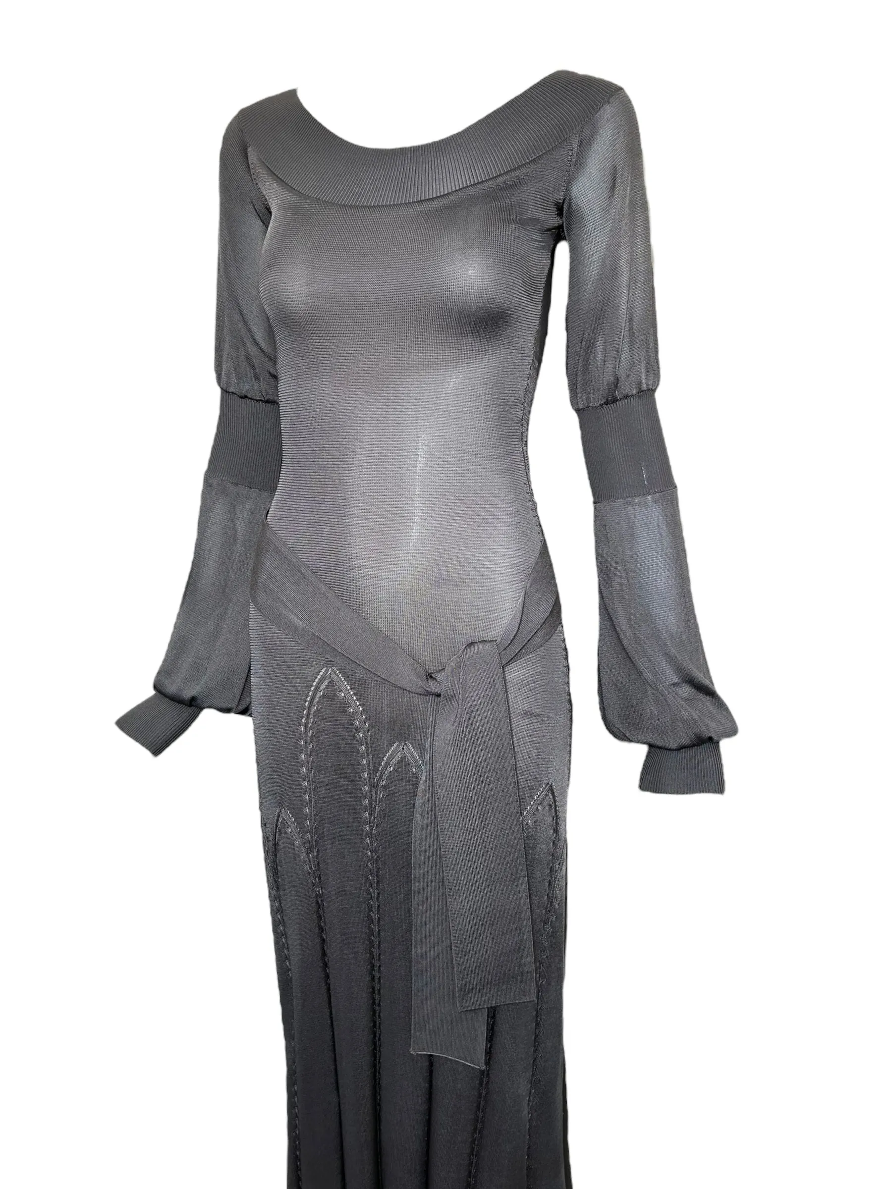 Alexander McQueen 2004 F/W "Pantheon Ad Lucem" Runway Knit Grey Gown with Sash