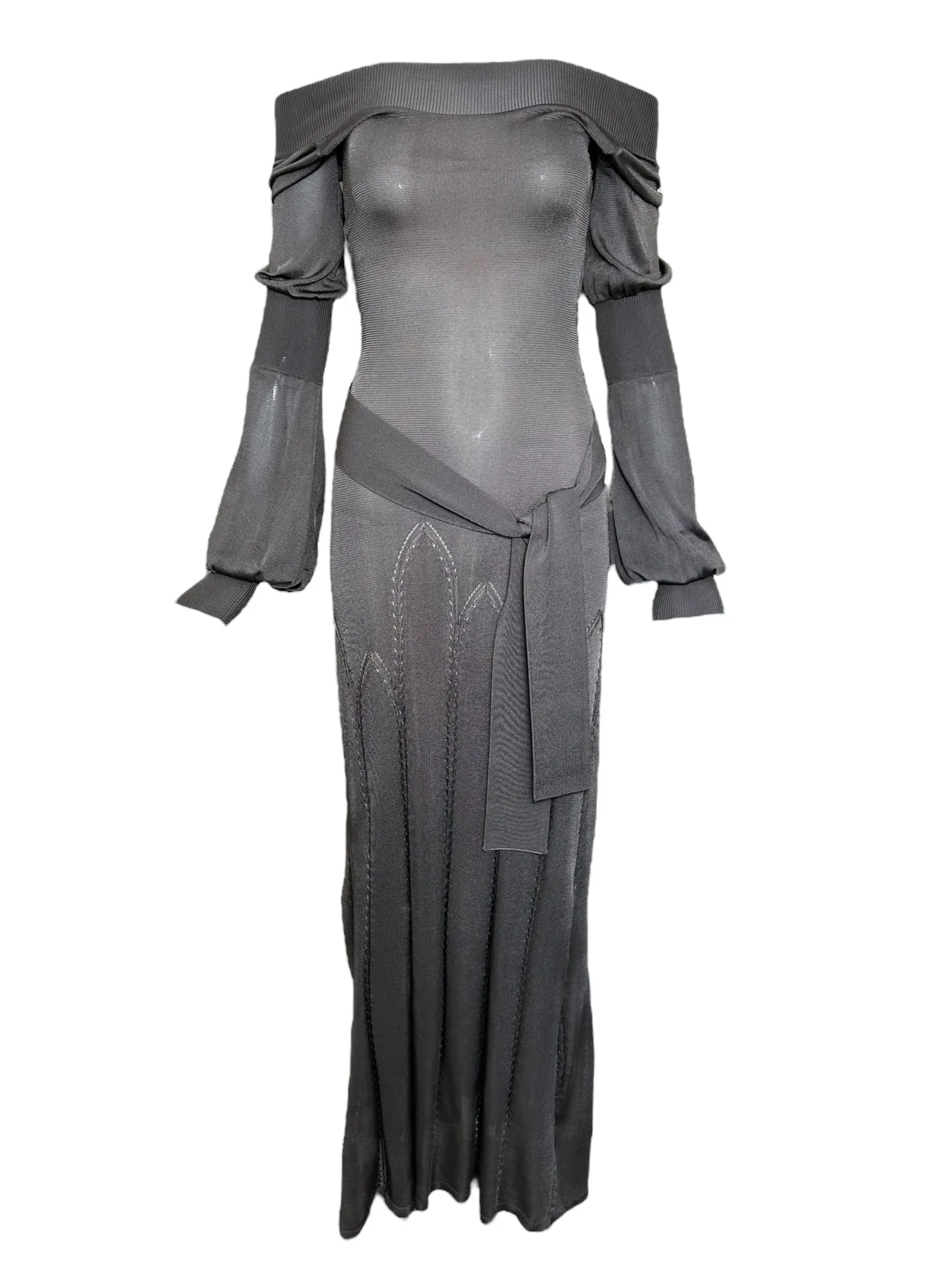 Alexander McQueen 2004 F/W "Pantheon Ad Lucem" Runway Knit Grey Gown with Sash