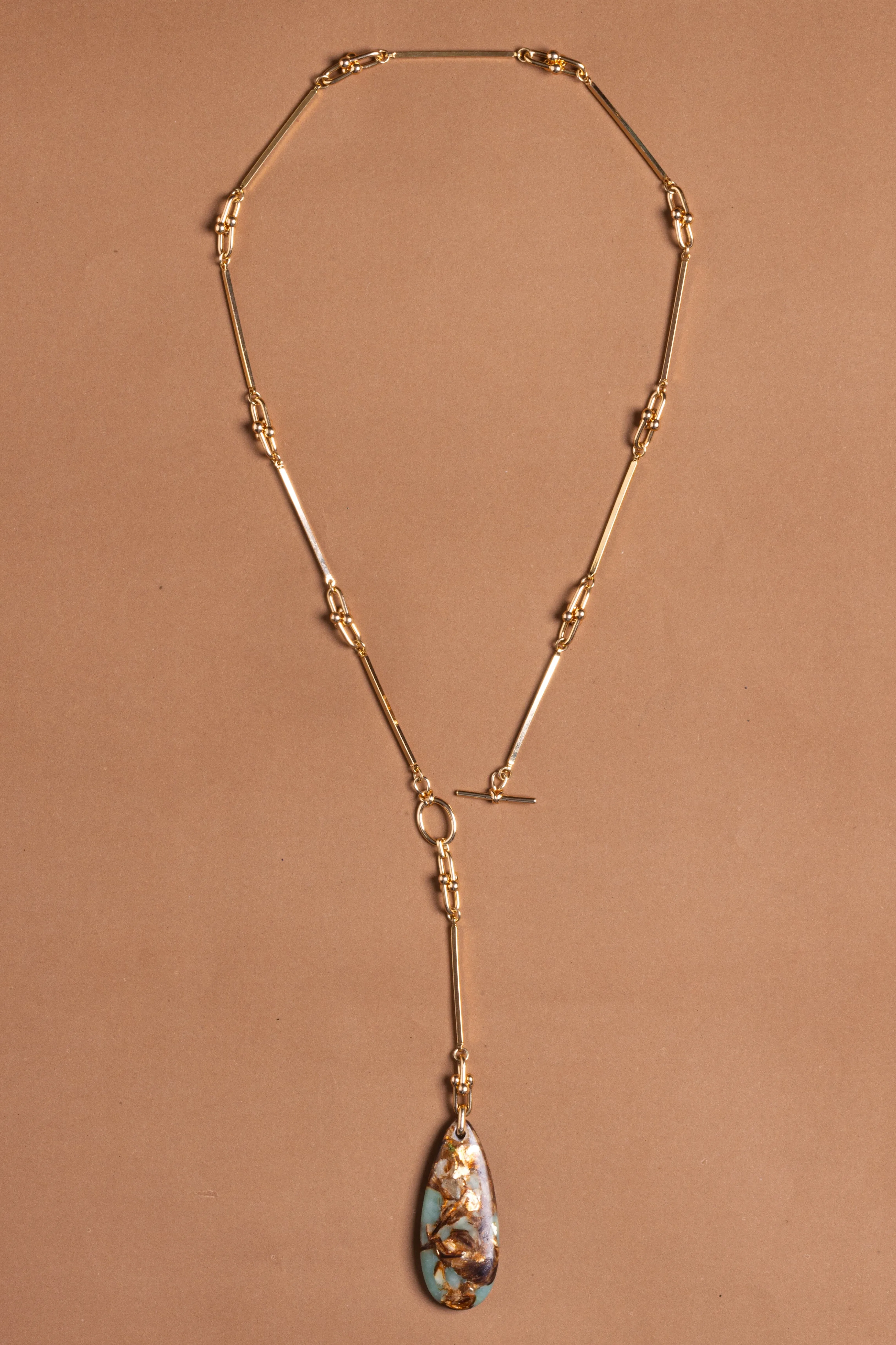 Amazonite Stone Pendant Lariat Necklace