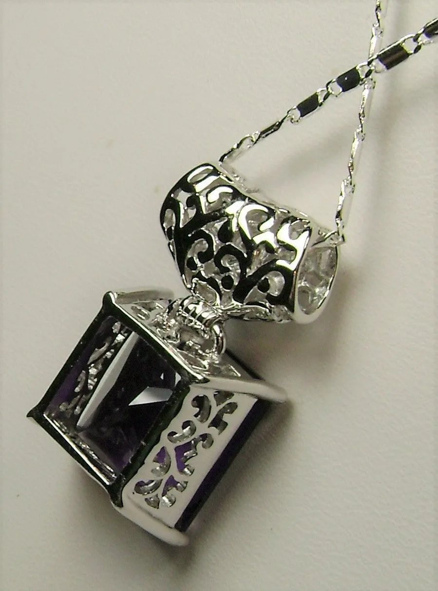 Amethyst Pendant, Square Gem, Sterling Silver Art Deco Jewelry #P45 - Ready to Ship