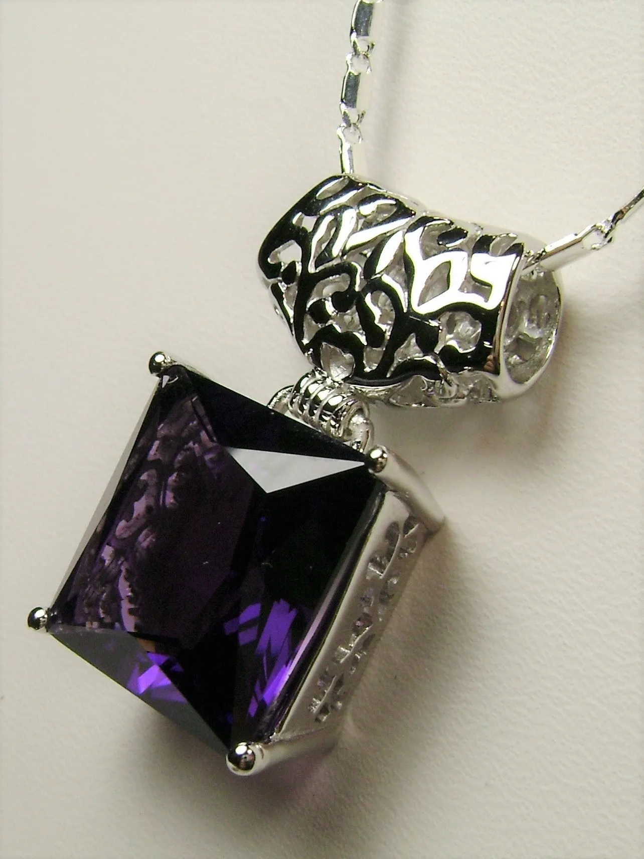 Amethyst Pendant, Square Gem, Sterling Silver Art Deco Jewelry #P45 - Ready to Ship