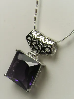 Amethyst Pendant, Square Gem, Sterling Silver Art Deco Jewelry #P45 - Ready to Ship