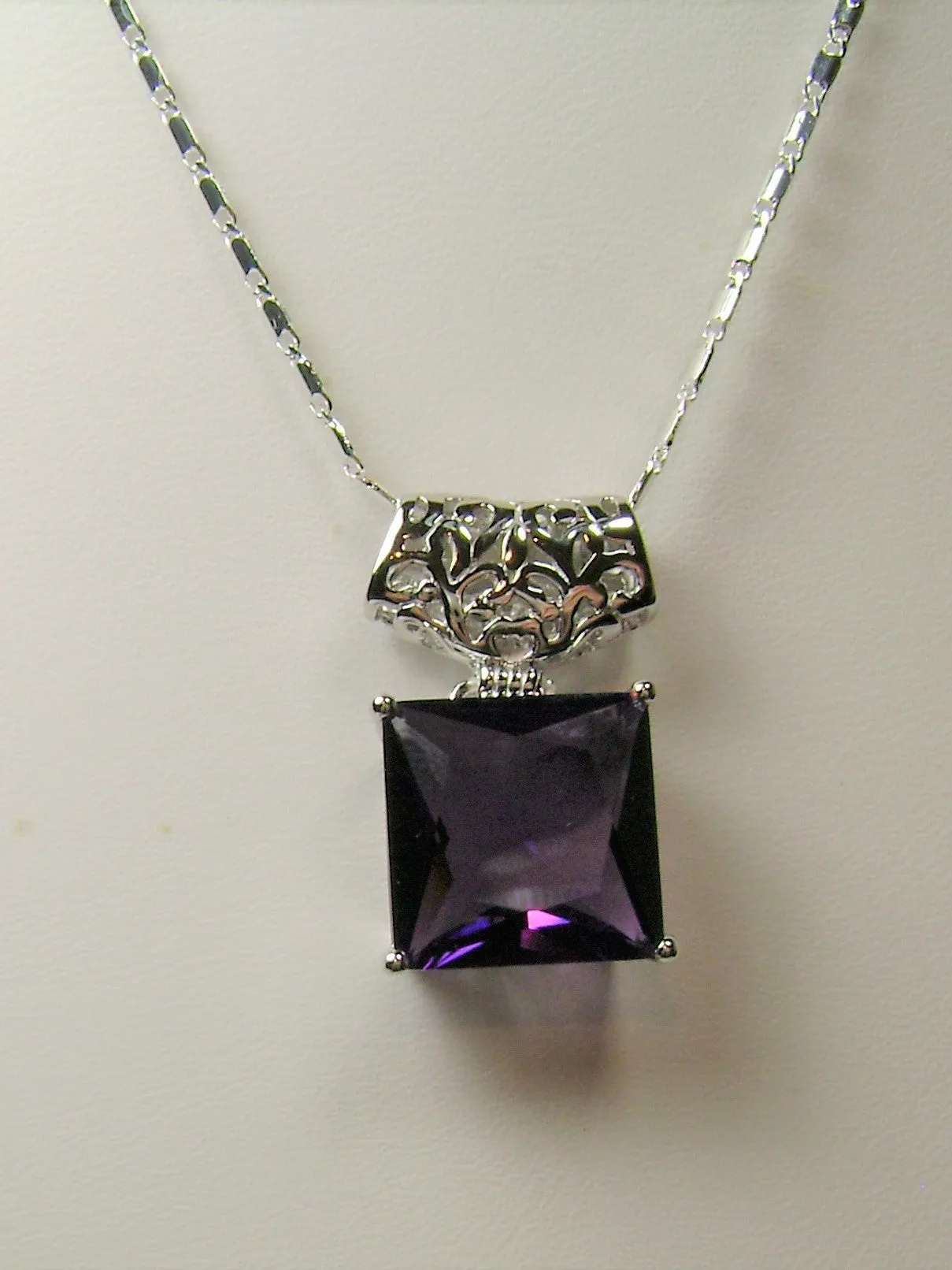 Amethyst Pendant, Square Gem, Sterling Silver Art Deco Jewelry #P45 - Ready to Ship