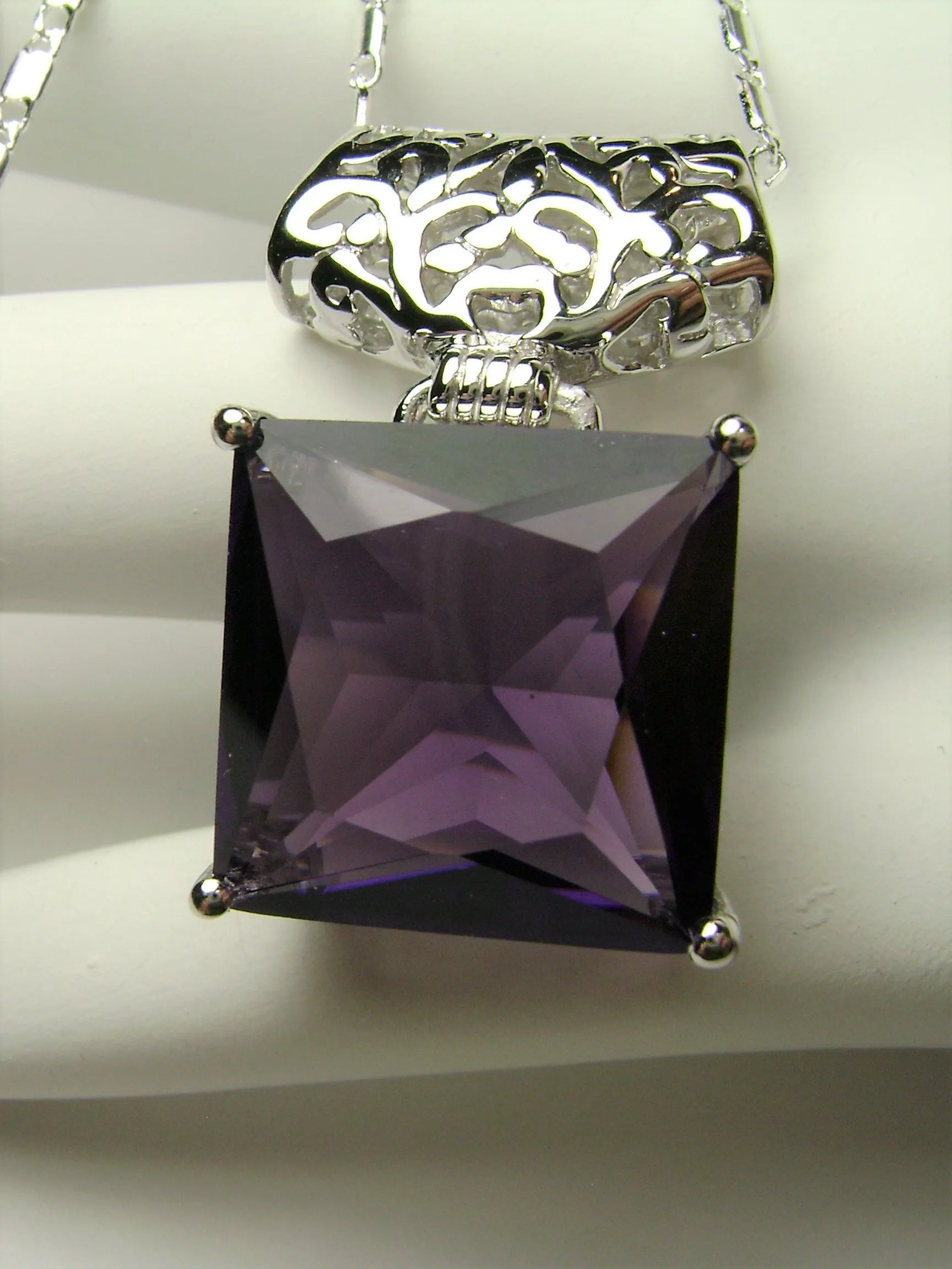 Amethyst Pendant, Square Gem, Sterling Silver Art Deco Jewelry #P45 - Ready to Ship