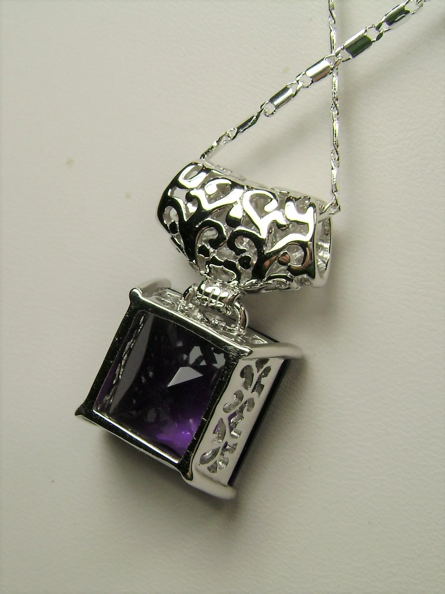 Amethyst Pendant, Square Gem, Sterling Silver Art Deco Jewelry #P45 - Ready to Ship