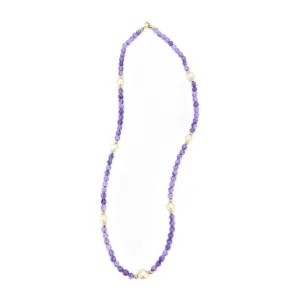 Amethyst Retro Japanese Saltwater Cultured Akoya Pearl Strand - 14K Yellow Gold 16.75 Inch