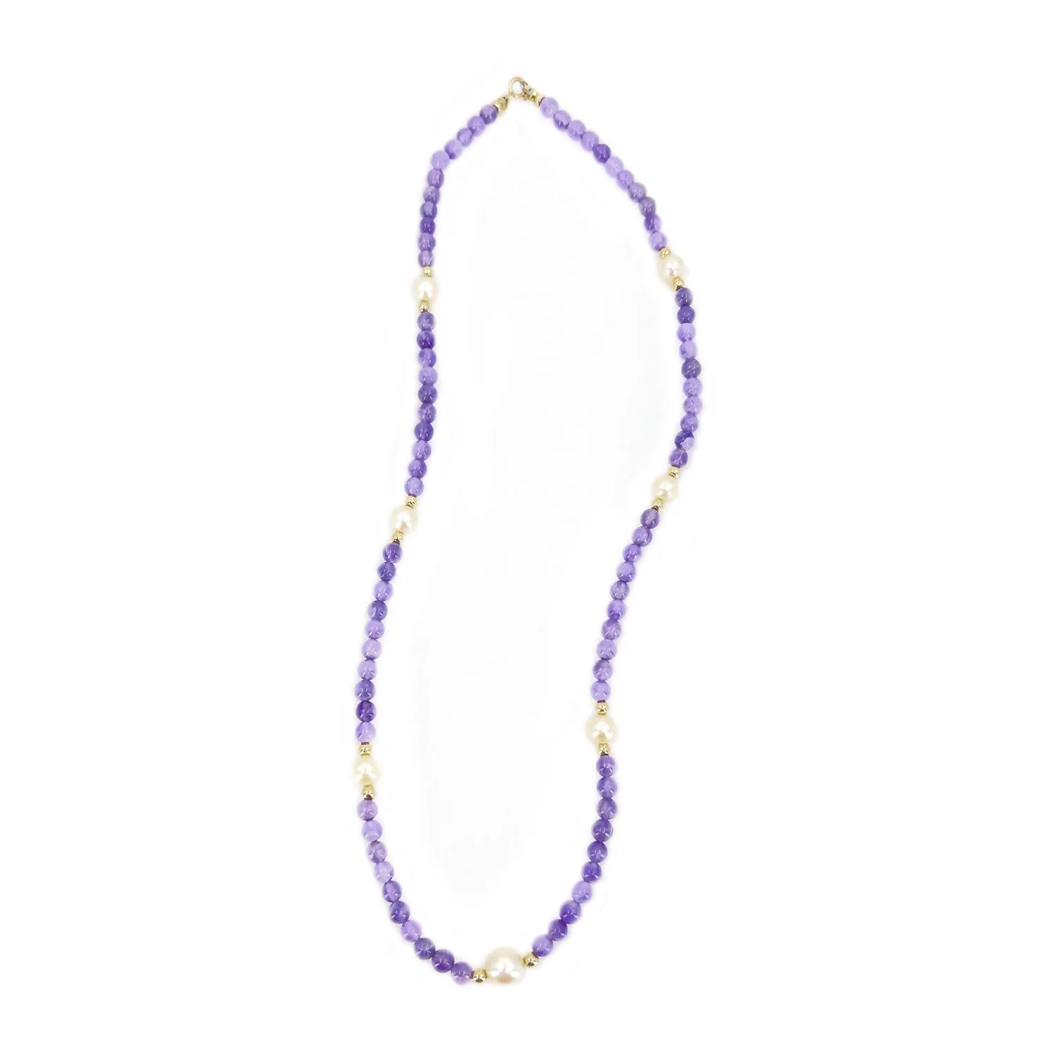Amethyst Retro Japanese Saltwater Cultured Akoya Pearl Strand - 14K Yellow Gold 16.75 Inch