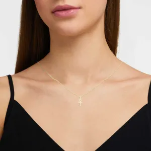 Ankh Cross Cubic Zirconia 14K Gold Filled Copper Pendant With Necklace Set