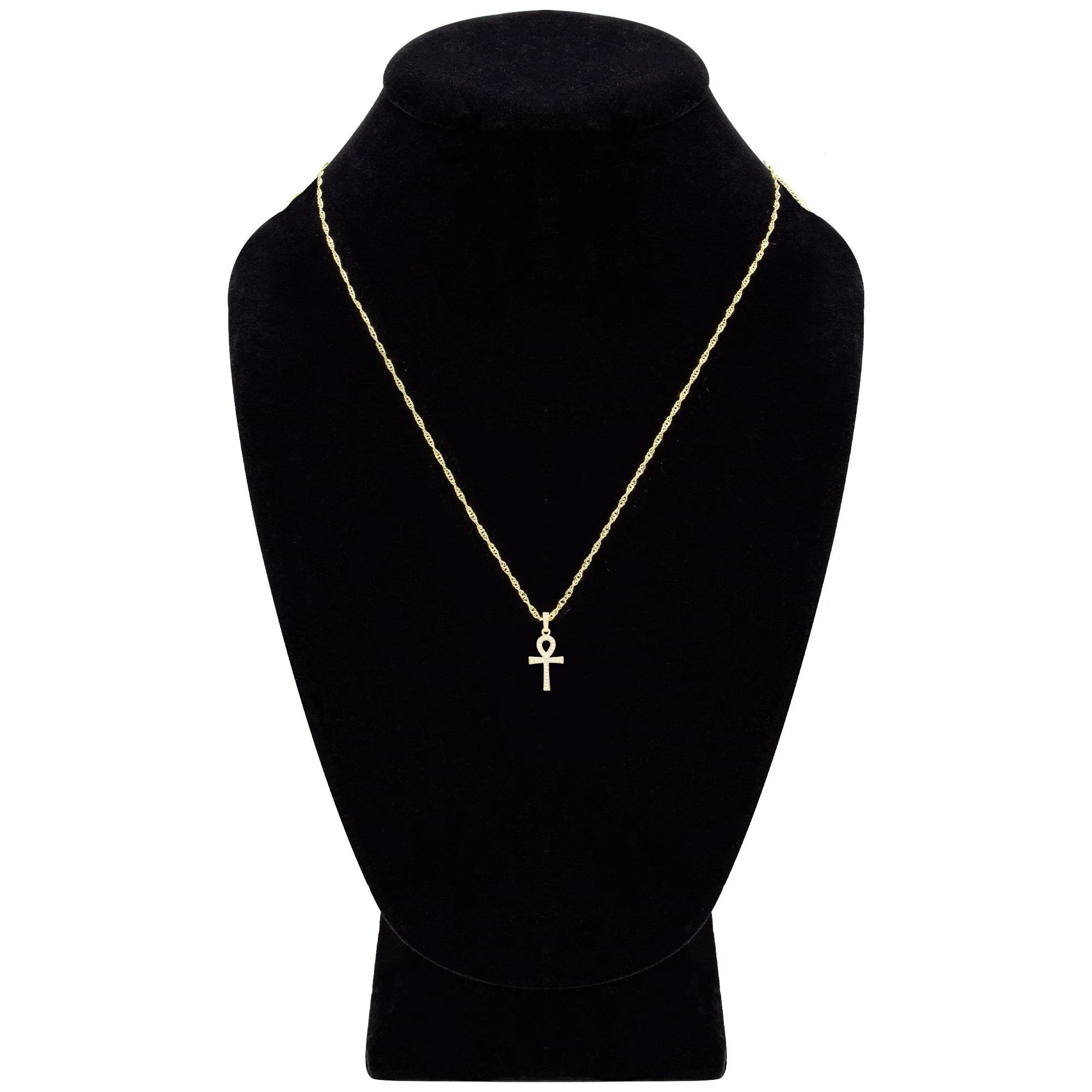 Ankh Cross Cubic Zirconia 14K Gold Filled Copper Pendant With Necklace Set