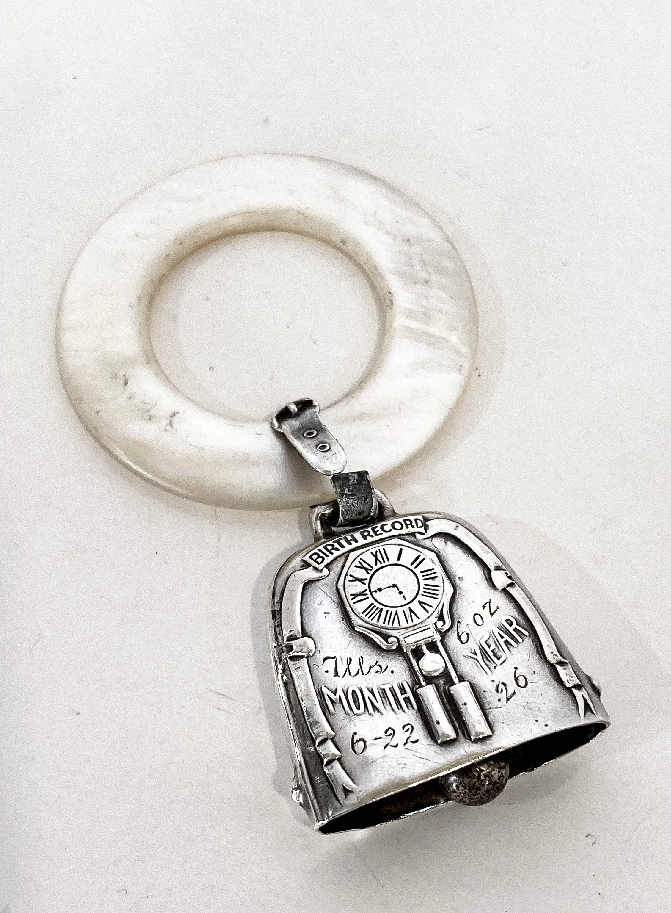 Antique 1926 Sterling Silver June 22 Baby Birth Record Bell Ornament