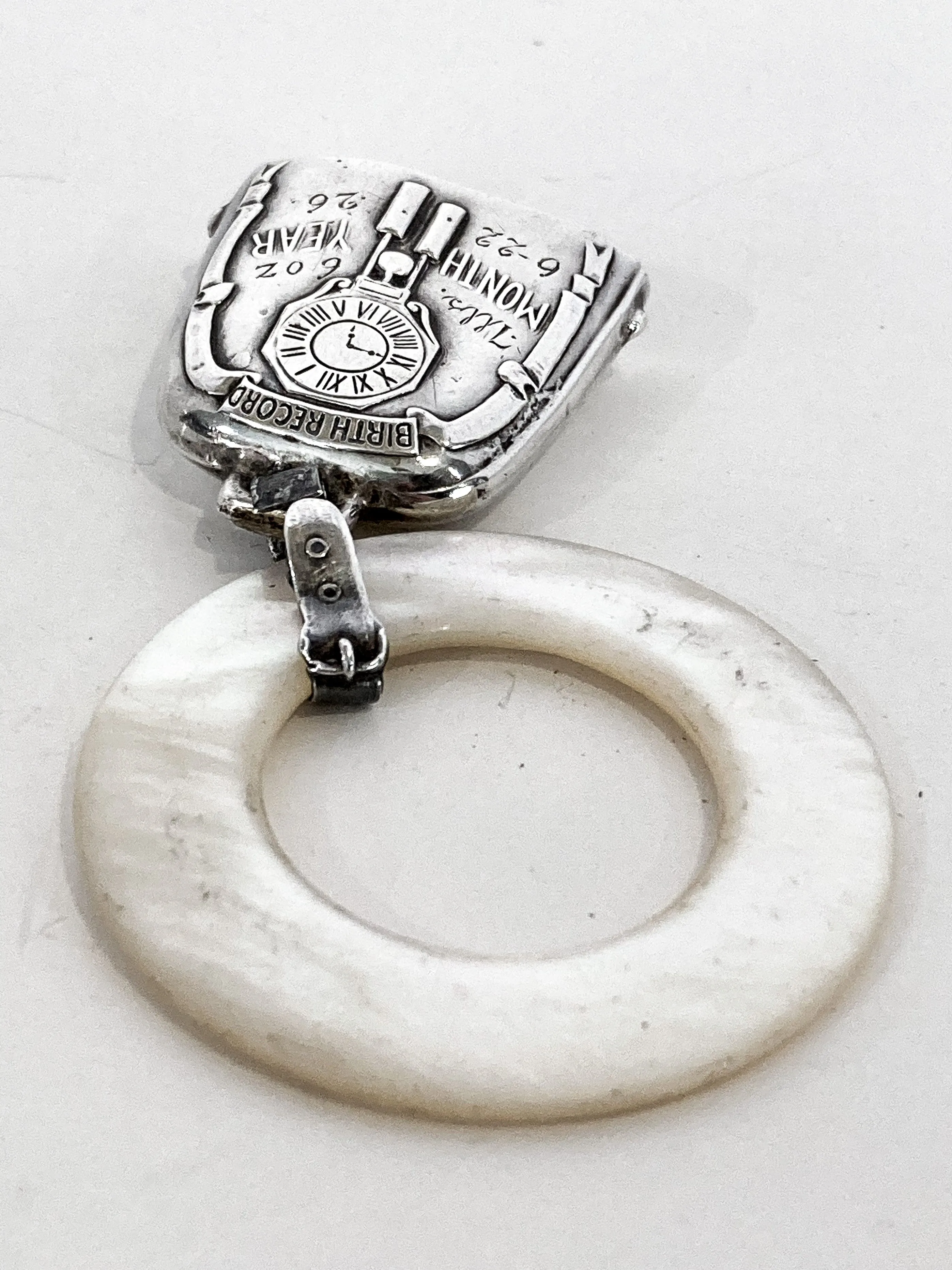 Antique 1926 Sterling Silver June 22 Baby Birth Record Bell Ornament