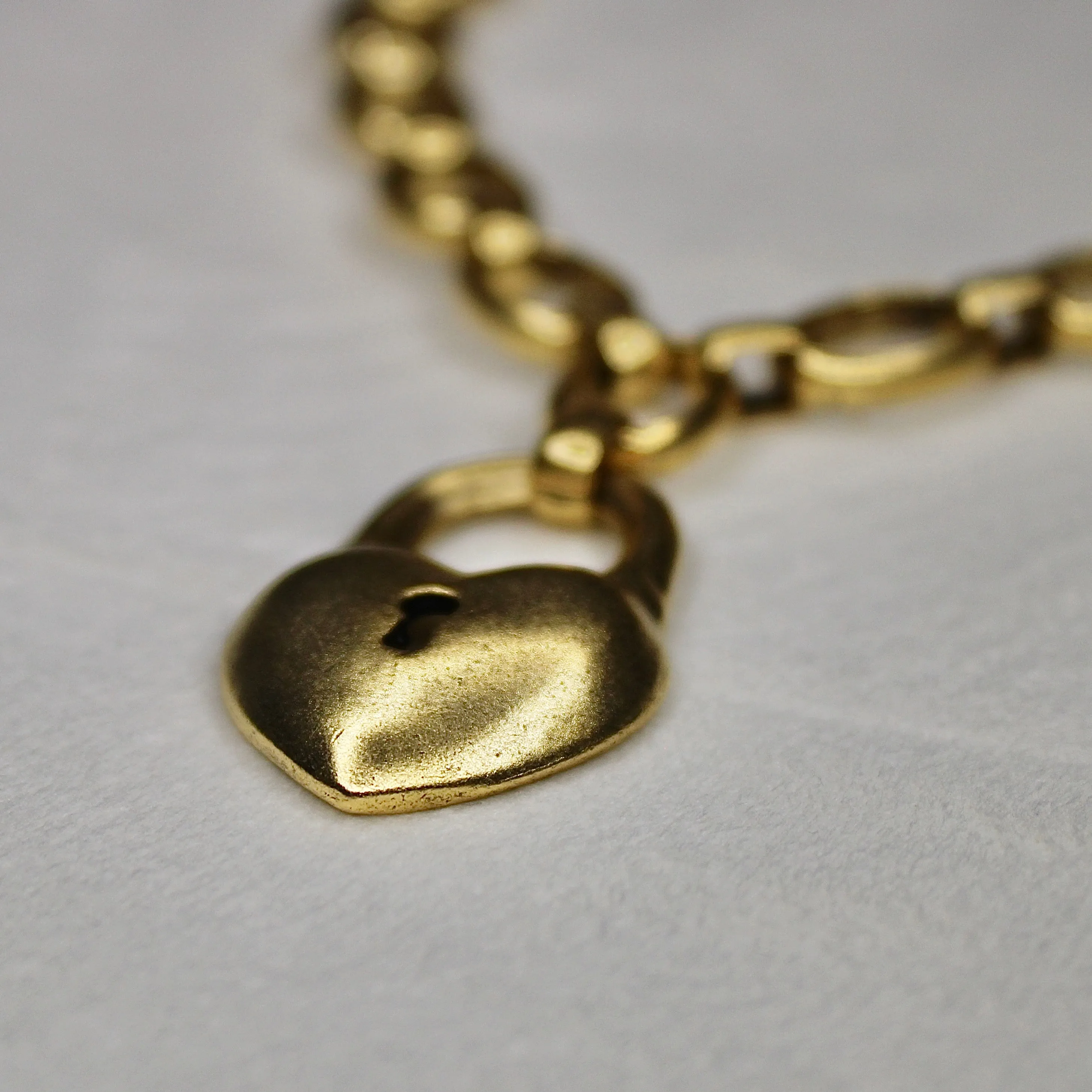 Antiqued Gold Chunky Puff Heart Necklace
