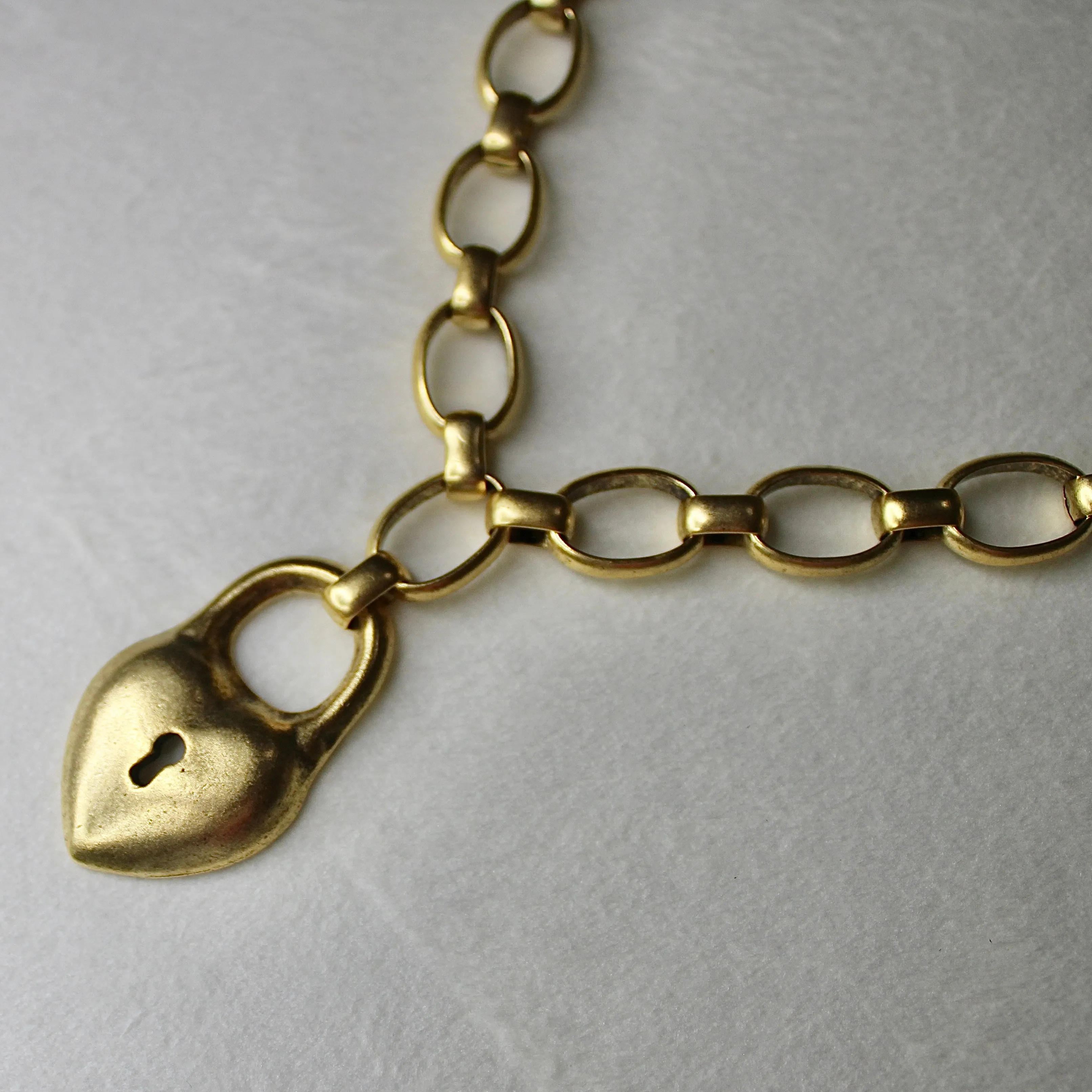 Antiqued Gold Chunky Puff Heart Necklace