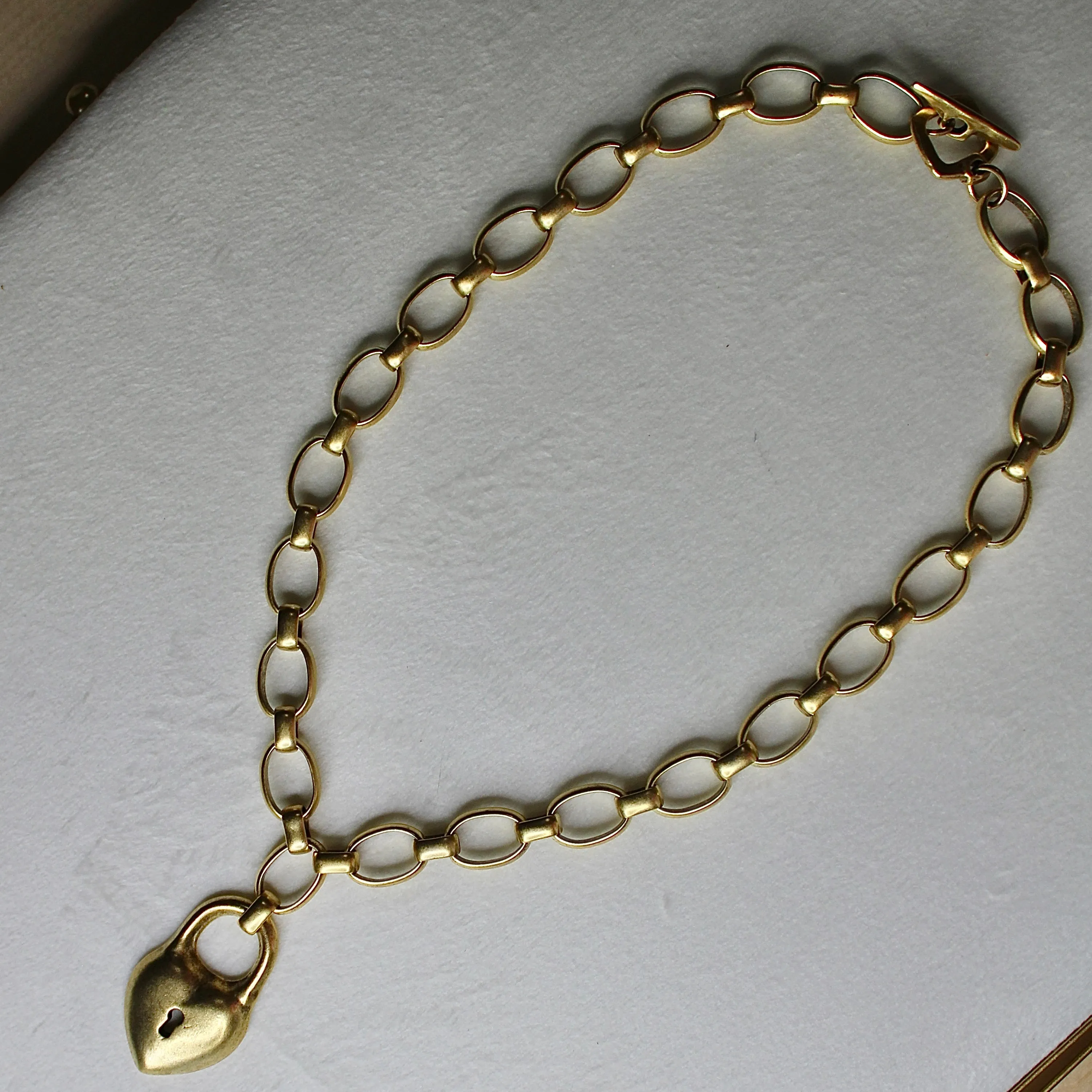 Antiqued Gold Chunky Puff Heart Necklace