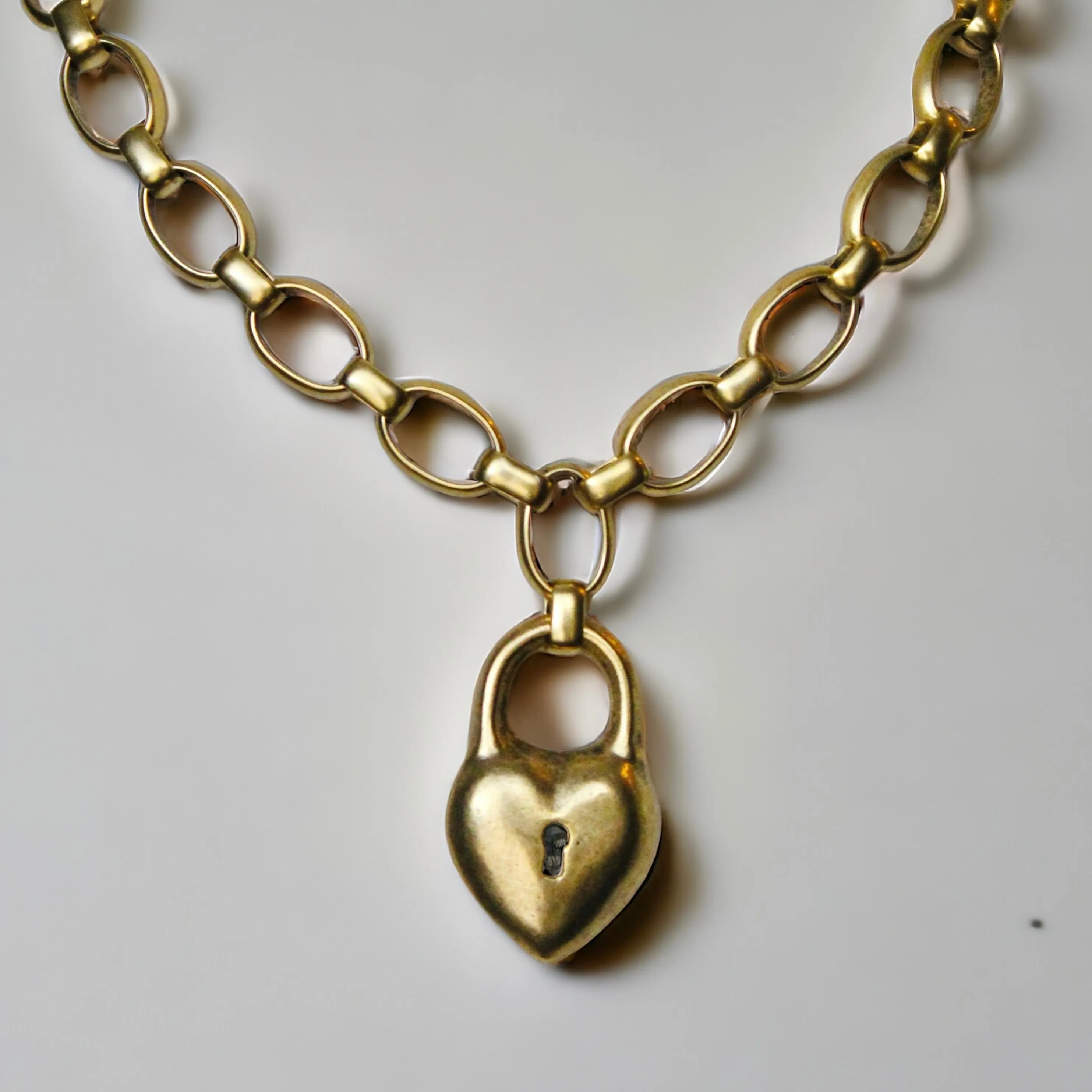 Antiqued Gold Chunky Puff Heart Necklace