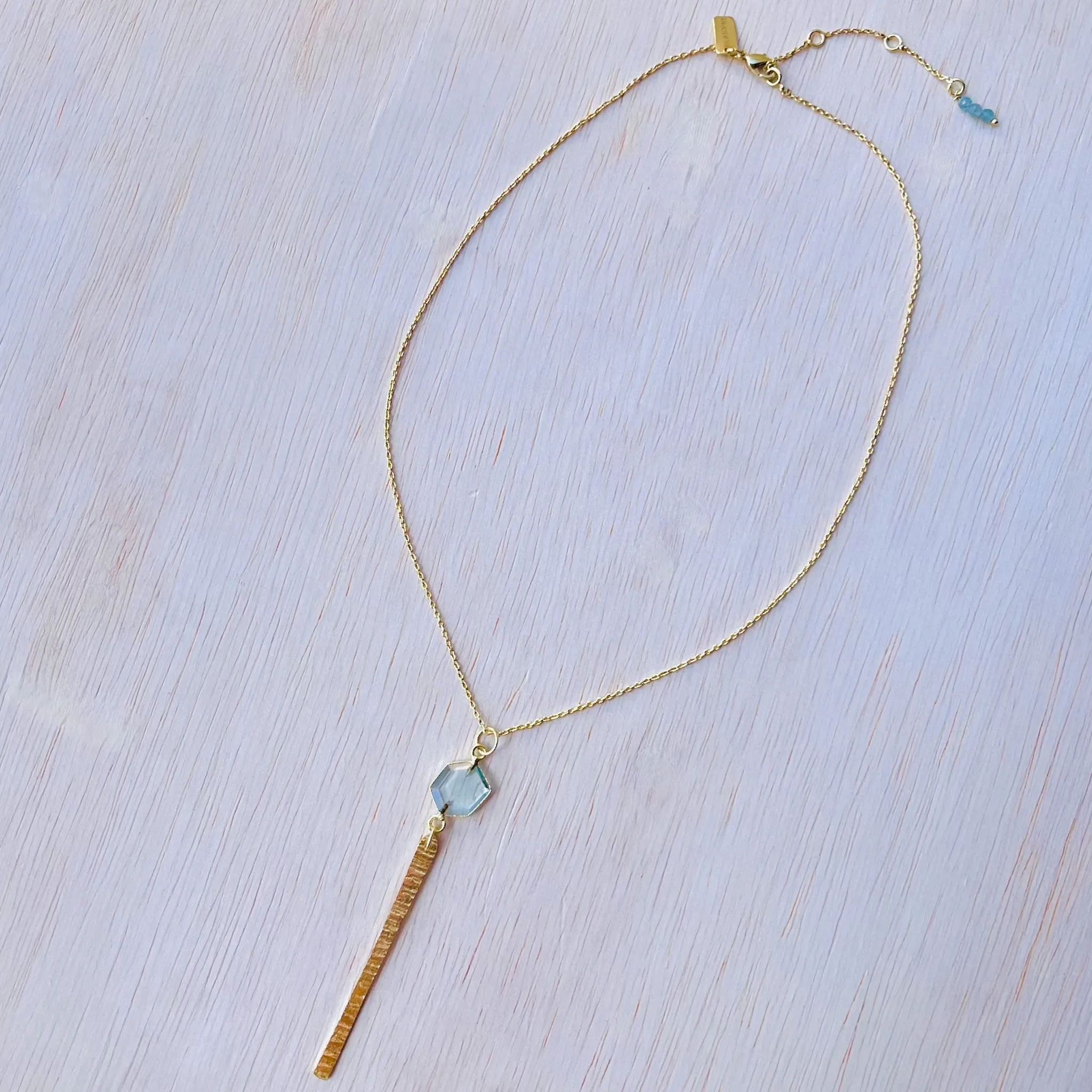 Aqua Blue Topaz Diamond Drop Necklace - Gold