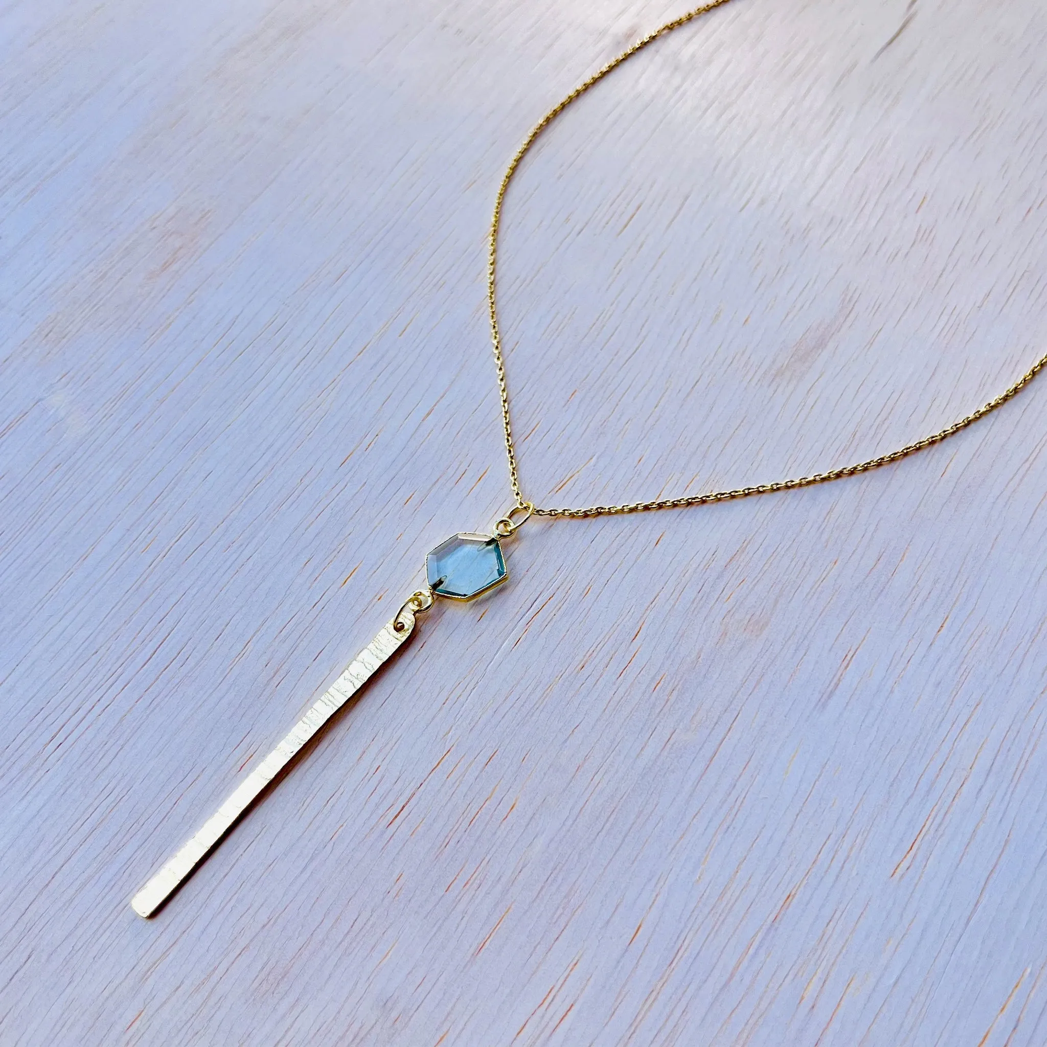 Aqua Blue Topaz Diamond Drop Necklace - Gold