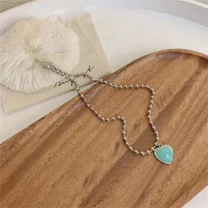 Aqua Resin & Silver-Plated Ball Chain Heart Pendant Necklace
