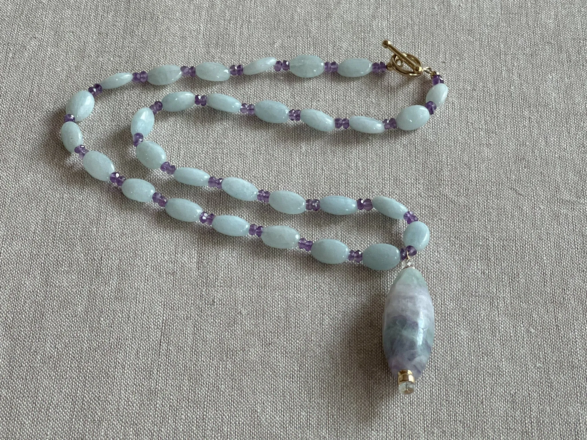 Aquamarine and Amethyst Necklace with Fluorite Pendant