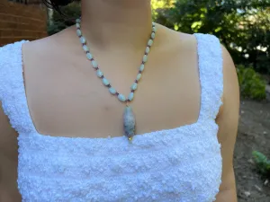 Aquamarine and Amethyst Necklace with Fluorite Pendant