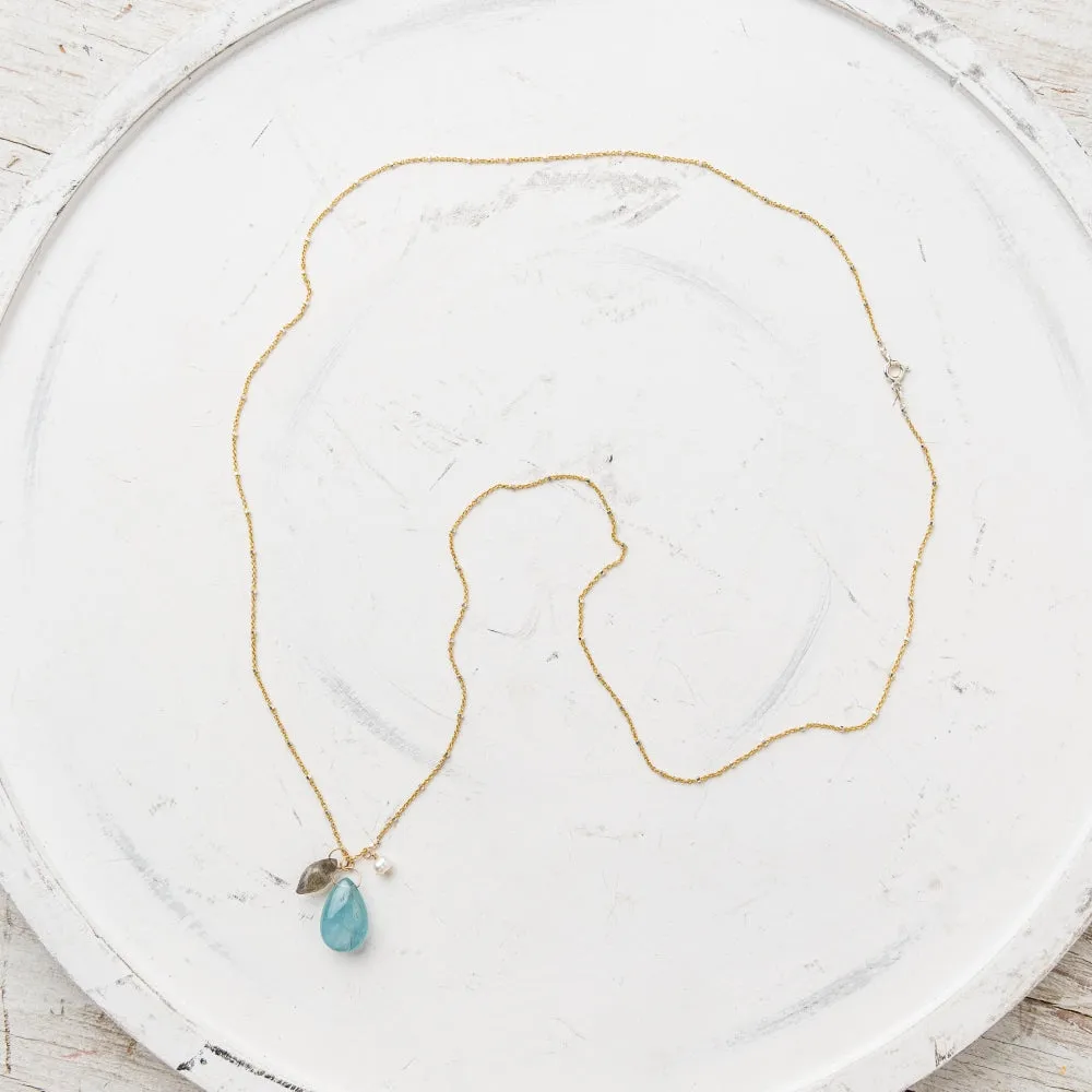 Aquamarine Smooth Pear Opera Necklace with Labradorite and Pearl