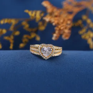 Art Deco Heart Cut Halo Lab Grown Diamond Engagement Bridal Ring