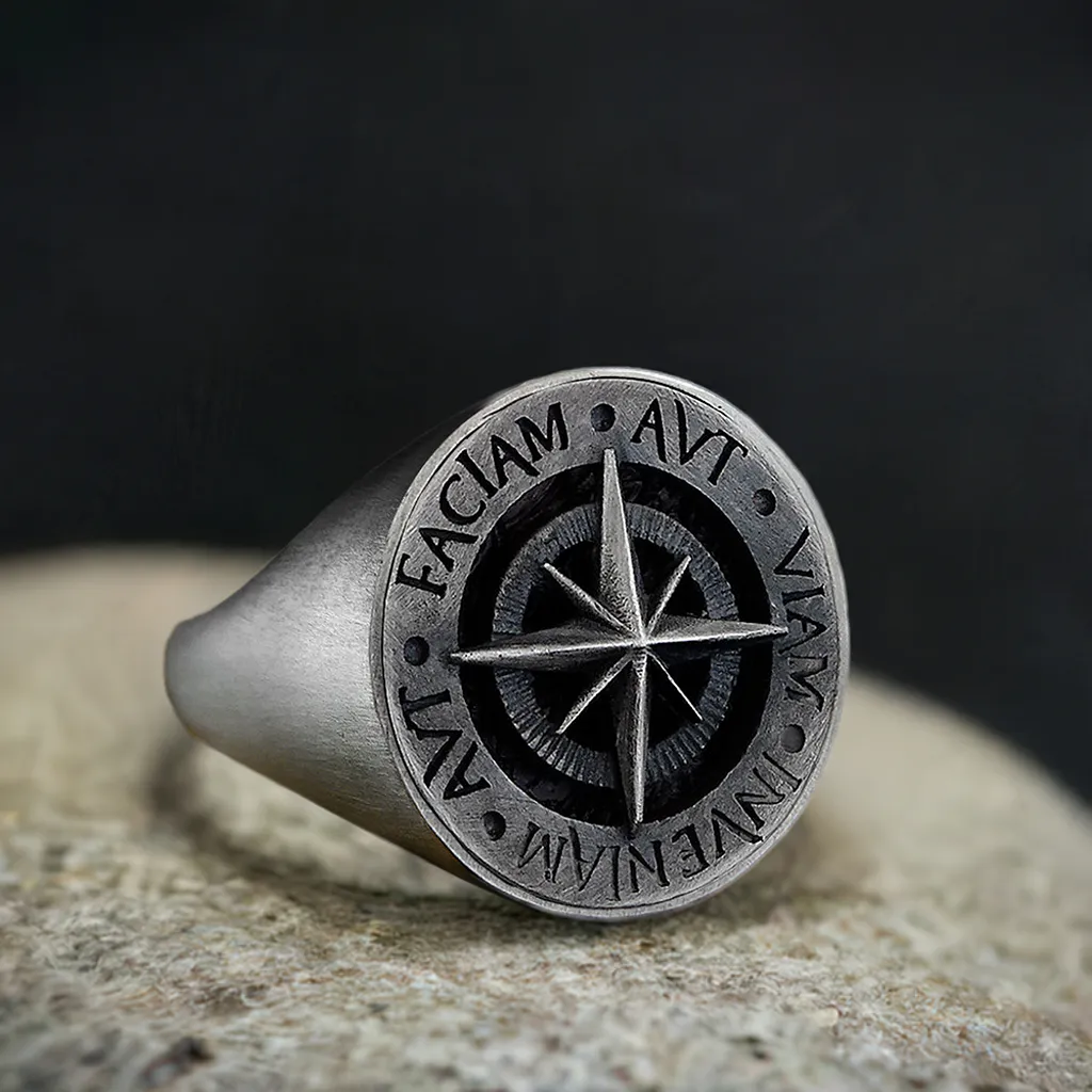 Aut Viam Inveniam Aut Faciam Latin Motto 925 Sterling Silver Men's Signet Ring